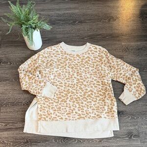 Aerie Cream and Tan Leopard Print Sweater